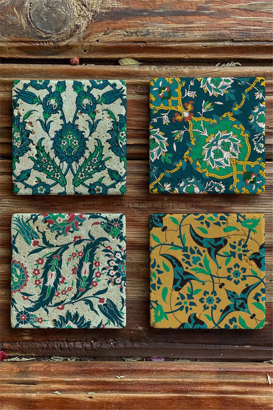 Printed Natural Stone Coasters Set of 4 Pattern Tile