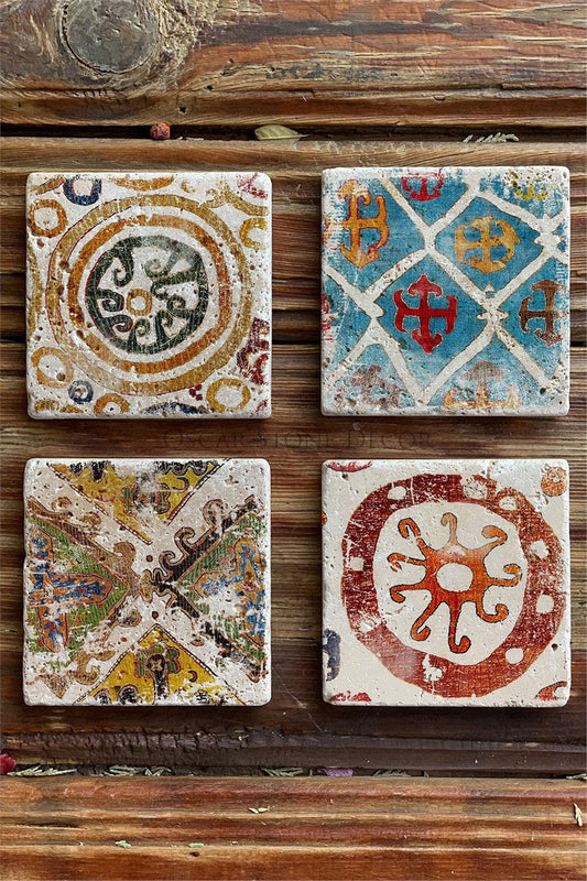 Printed Natural Stone Coasters Set of 4 Pattern Tile