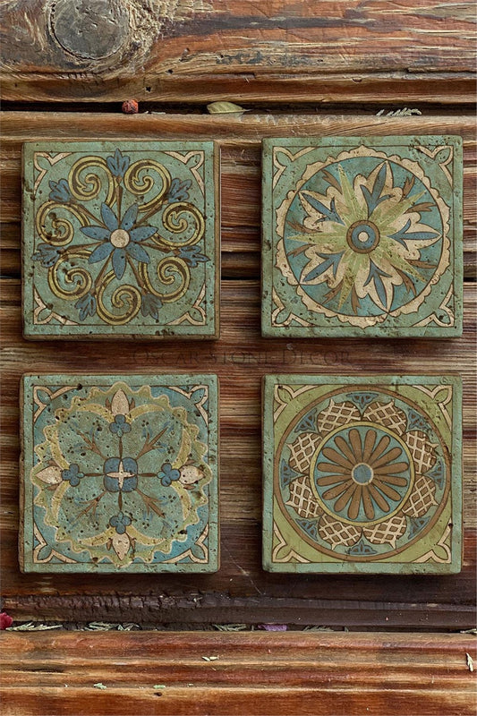 Printed Natural Stone Coasters Set of 4 Pattern Tile