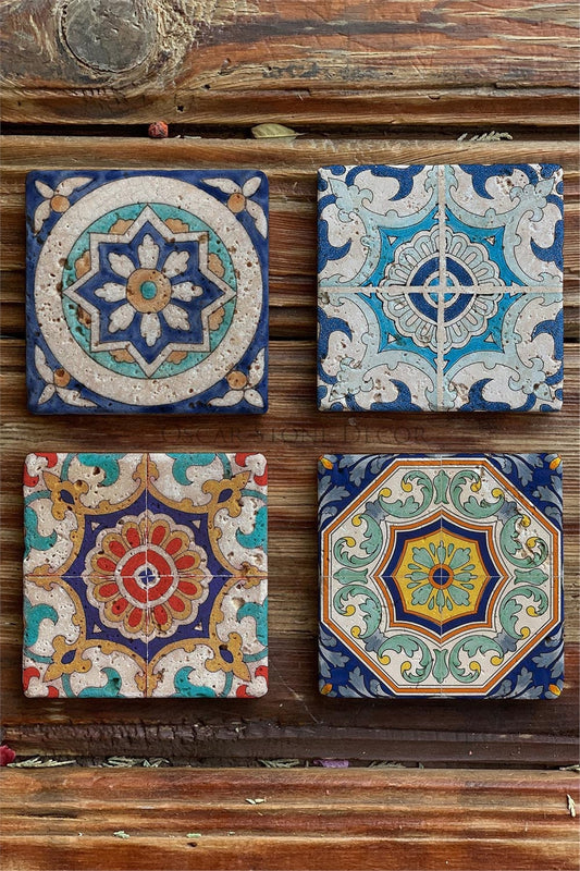 Printed Natural Stone Coasters Set of 4 Pattern Tile