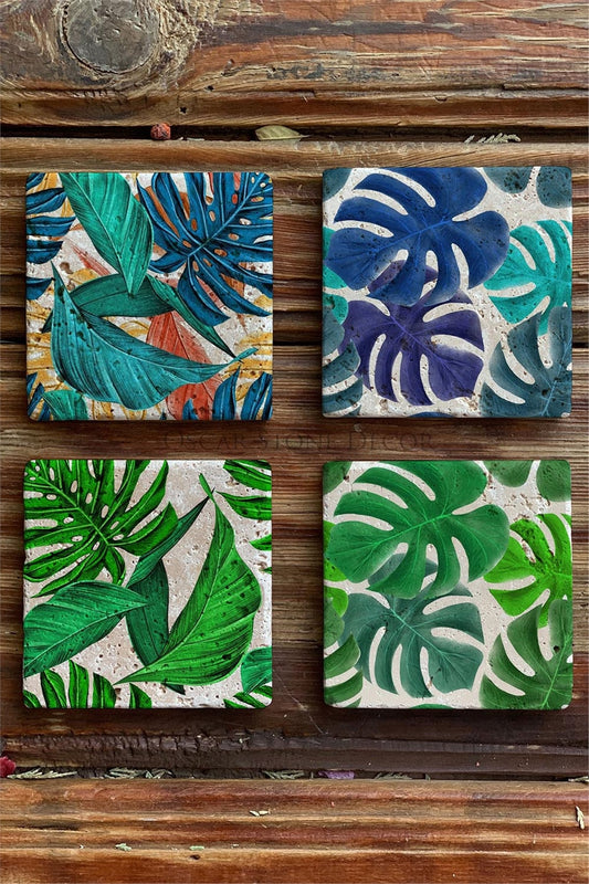 Printed Natural Stone Coasters Set of 4 Pattern Tile