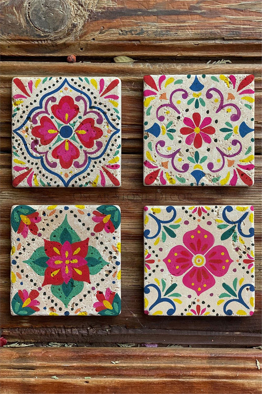Printed Natural Stone Coasters Set of 4 Pattern Tile