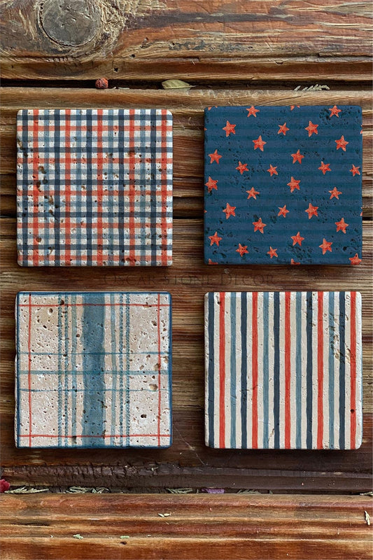 Printed Natural Stone Coasters Set of 4 Pattern Tile