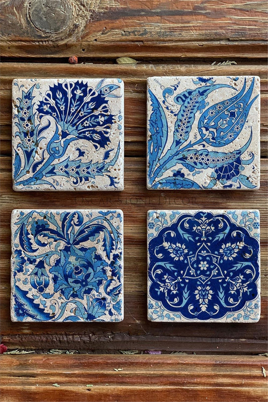 Printed Natural Stone Coasters Set of 4 Pattern Tile