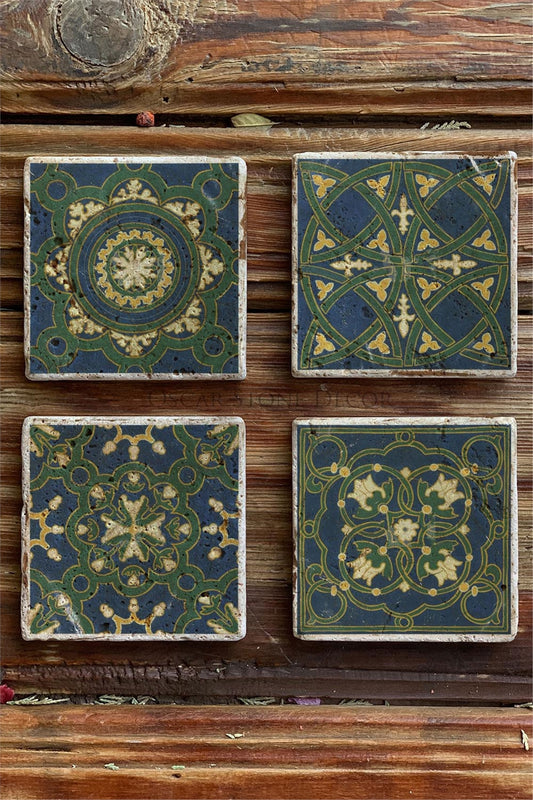Printed Natural Stone Coasters Set of 4 Pattern Tile