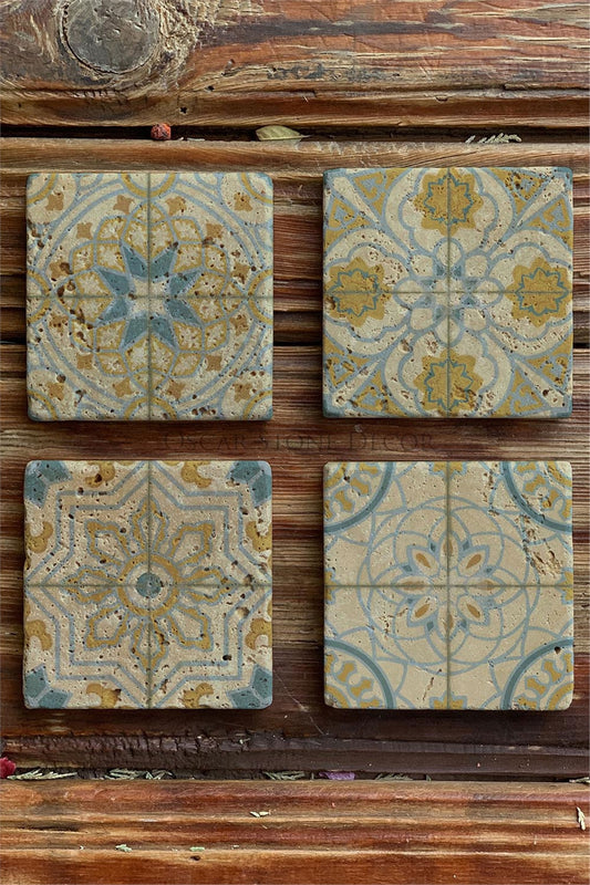 Printed Natural Stone Coasters Set of 4 Pattern Tile