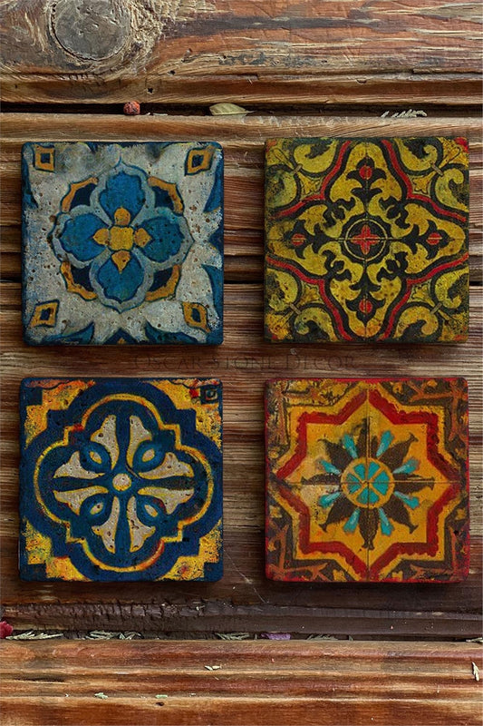 Printed Natural Stone Coasters Set of 4 Pattern Tile