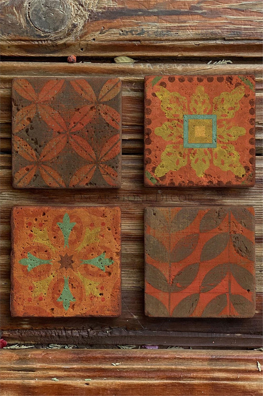 Printed Natural Stone Coasters Set of 4 Pattern Tile