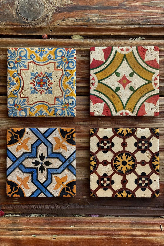 Printed Natural Stone Coasters Set of 4 Pattern Tile