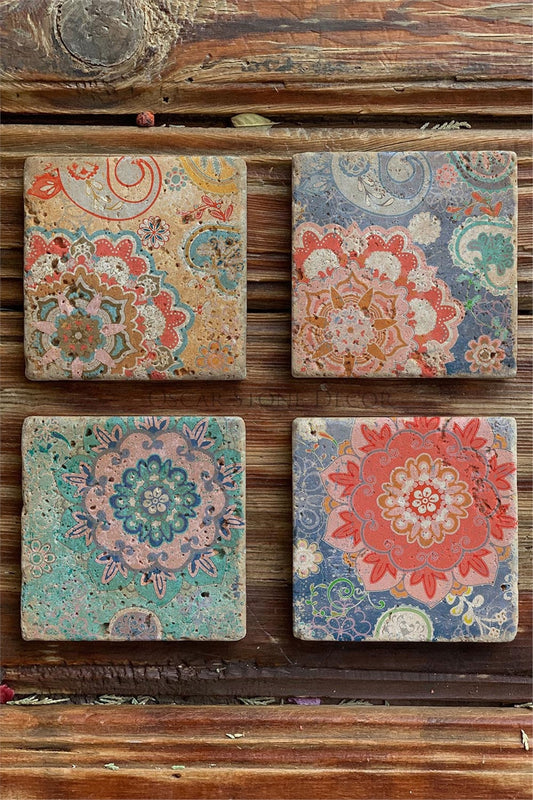 Printed Natural Stone Coasters Set of 4 Pattern Tile