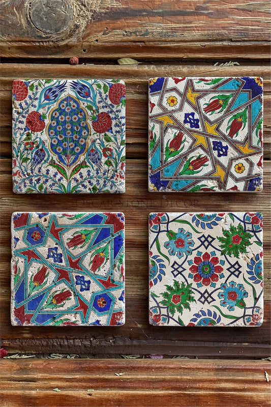 Printed Natural Stone Coasters Set of 4 Pattern Tile