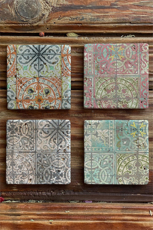 Printed Natural Stone Coasters Set of 4 Pattern Tile