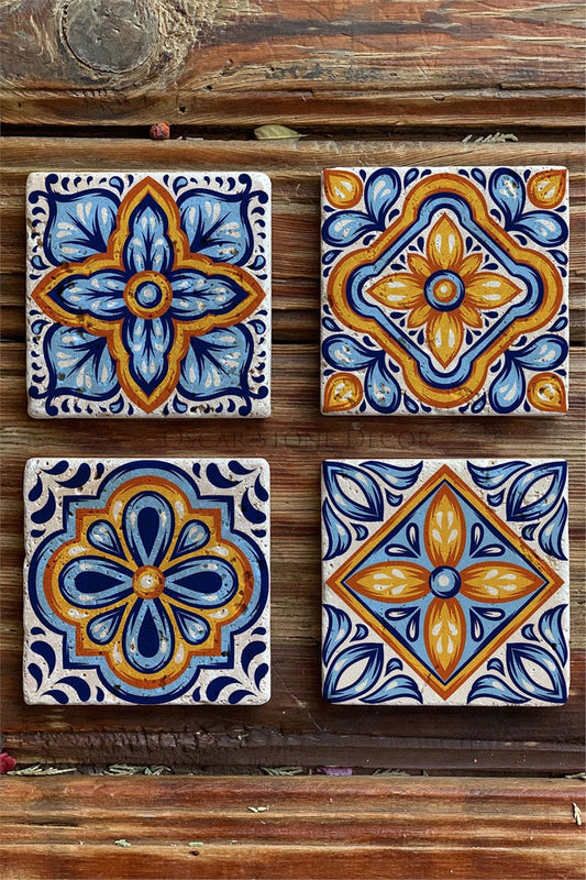 Printed Natural Stone Coasters Set of 4 Pattern Tile