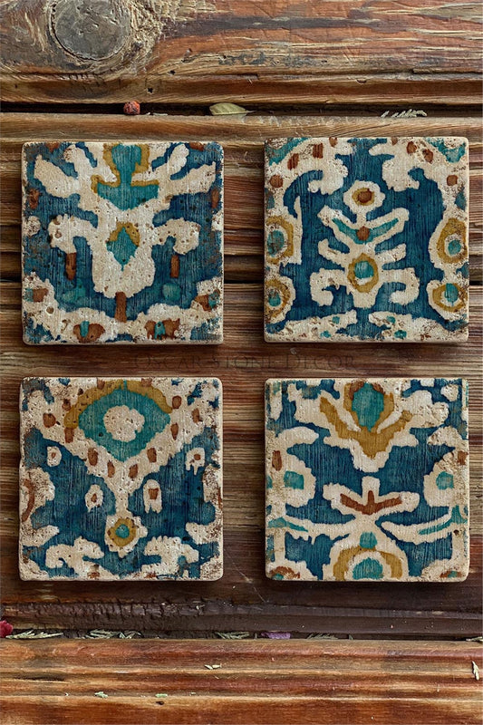 Printed Natural Stone Coasters Set of 4 Pattern Tile
