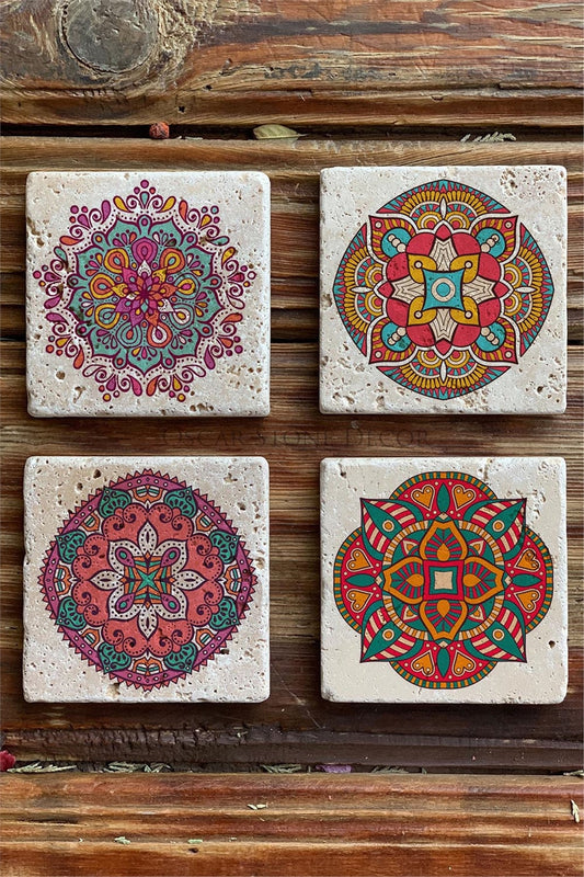 Printed Natural Stone Coasters Set of 4 Pattern Tile