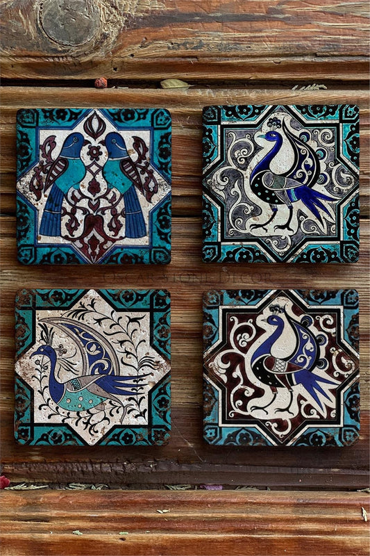 Printed Natural Stone Coasters Set of 4 Pattern Tile