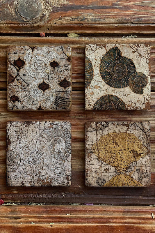 Printed Natural Stone Coasters Set of 4 Pattern Tile