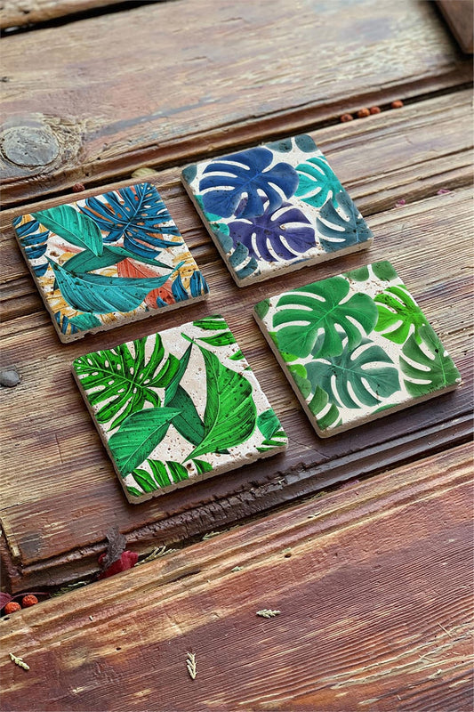 Printed Natural Stone Coasters Set of 4 Pattern Tile