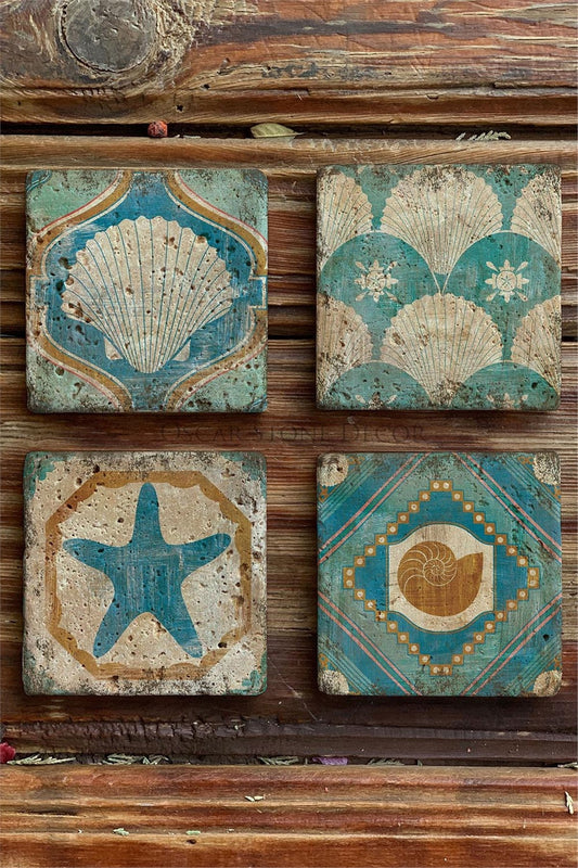 Printed Natural Stone Coasters Set of 4 Pattern Tile