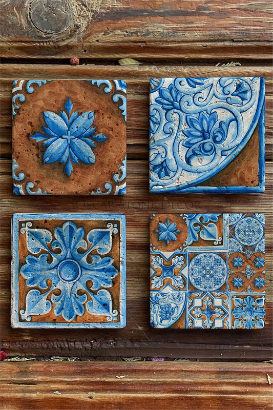 Printed Natural Stone Coasters Set of 4 Pattern Tile