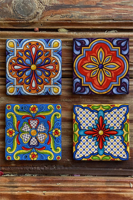 Printed Natural Stone Coasters Set of 4 Pattern Tile