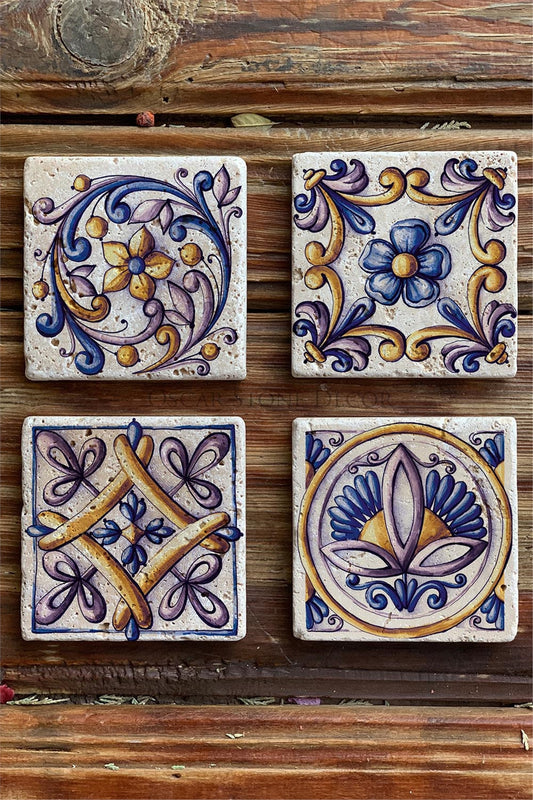 Printed Natural Stone Coasters Set of 4 Pattern Tile