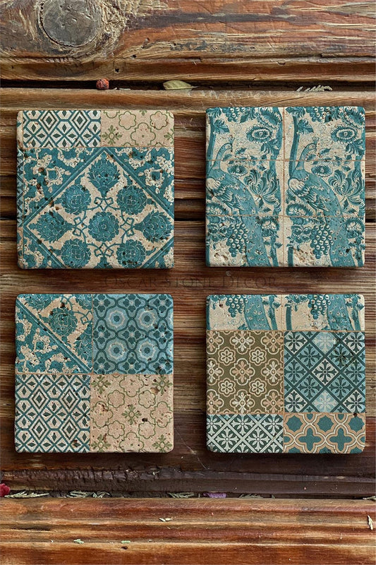 Printed Natural Stone Coasters Set of 4 Pattern Tile