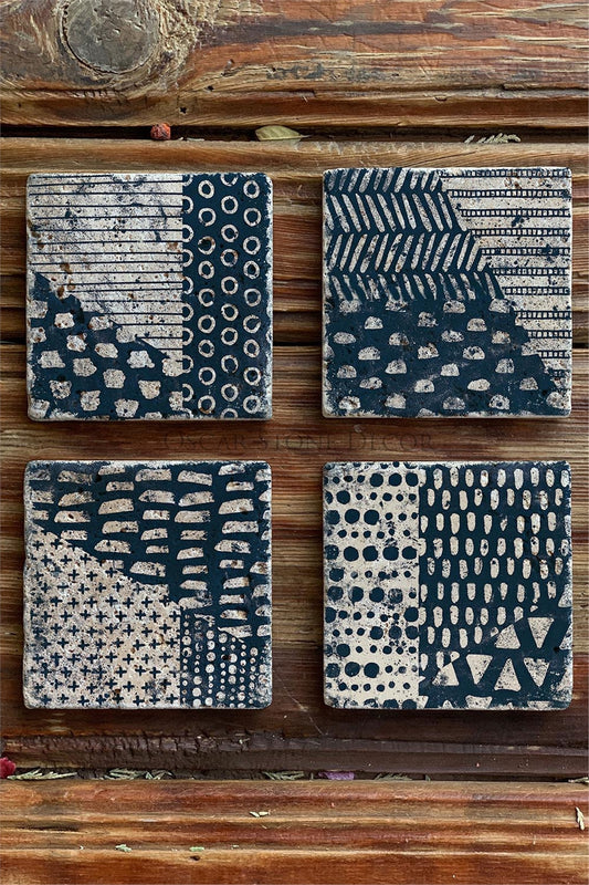 Printed Natural Stone Coasters Set of 4 Pattern Tile