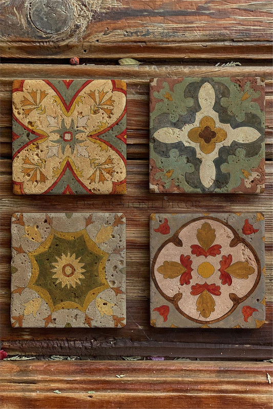 Printed Natural Stone Coasters Set of 4 Pattern Tile