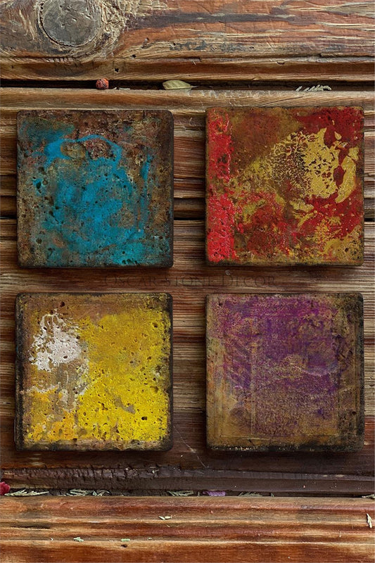 Printed Natural Stone Coasters Set of 4 Pattern Tile