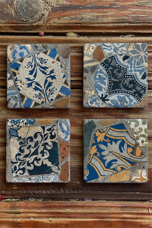 Printed Natural Stone Coasters Set of 4 Pattern Tile