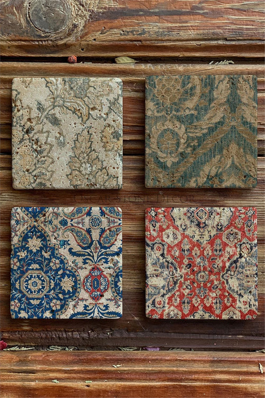 Printed Natural Stone Coasters Set of 4 Pattern Tile