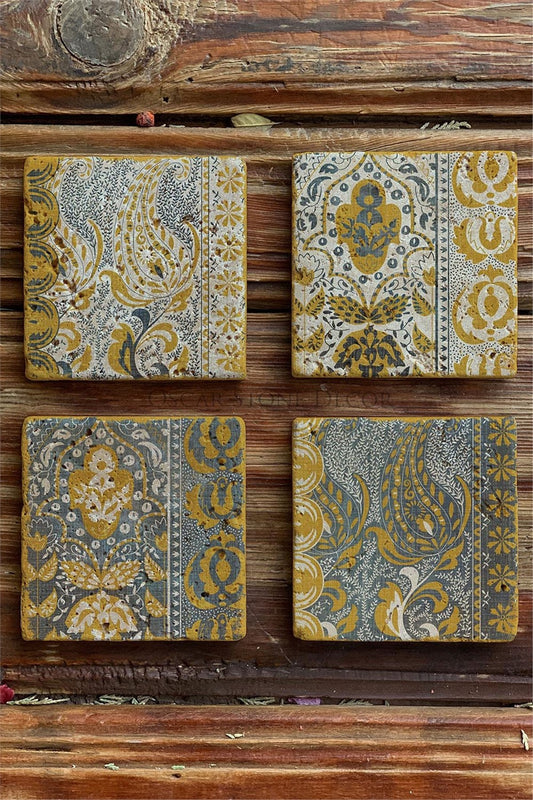 Printed Natural Stone Coasters Set of 4 Pattern Tile