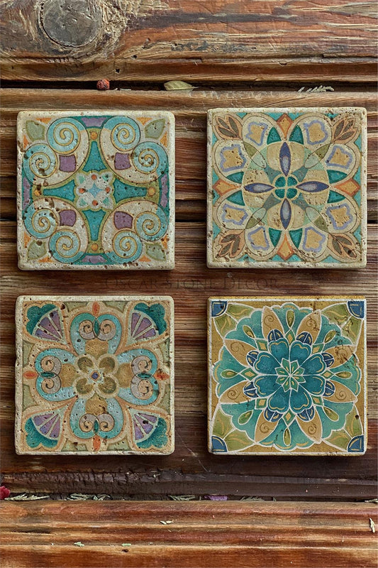 Printed Natural Stone Coasters Set of 4 Pattern Tile