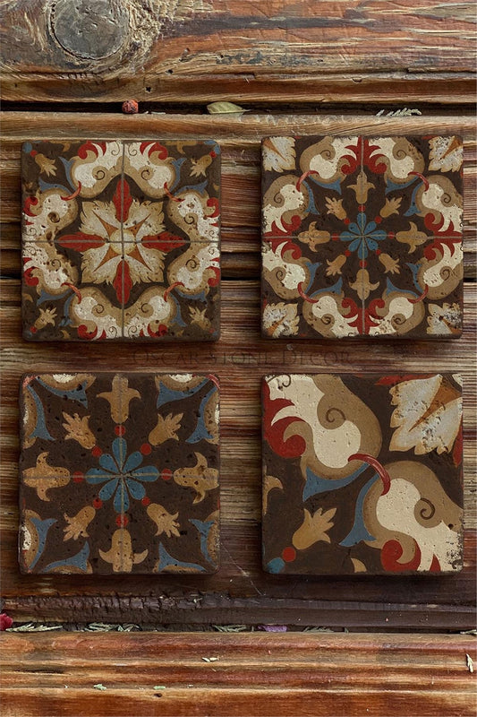 Printed Natural Stone Coasters Set of 4 Pattern Tile