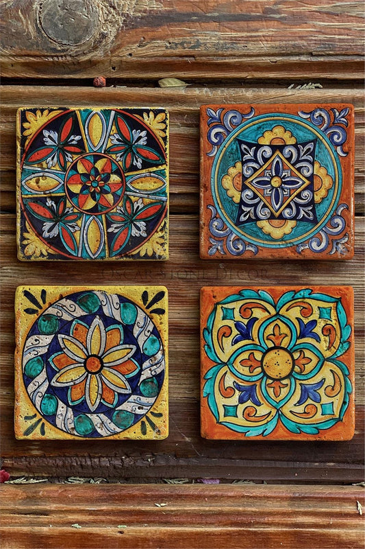 Printed Natural Stone Coasters Set of 4 Pattern Tile