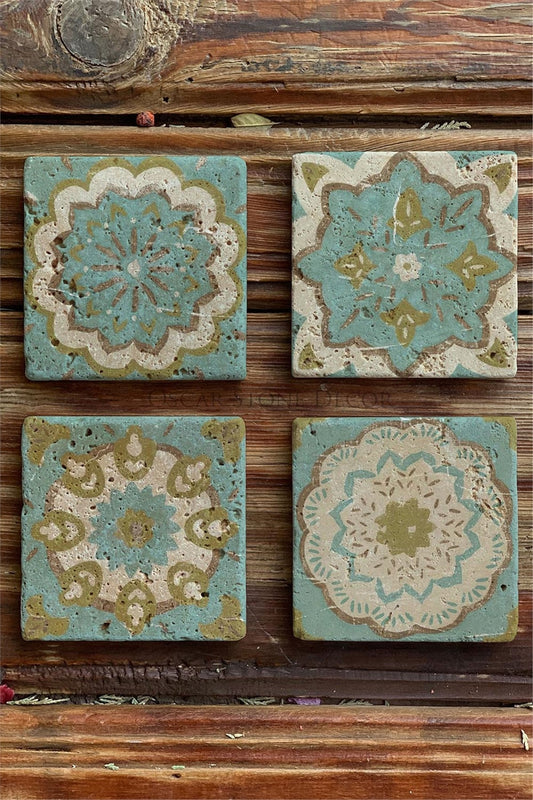Printed Natural Stone Coasters Set of 4 Pattern Tile