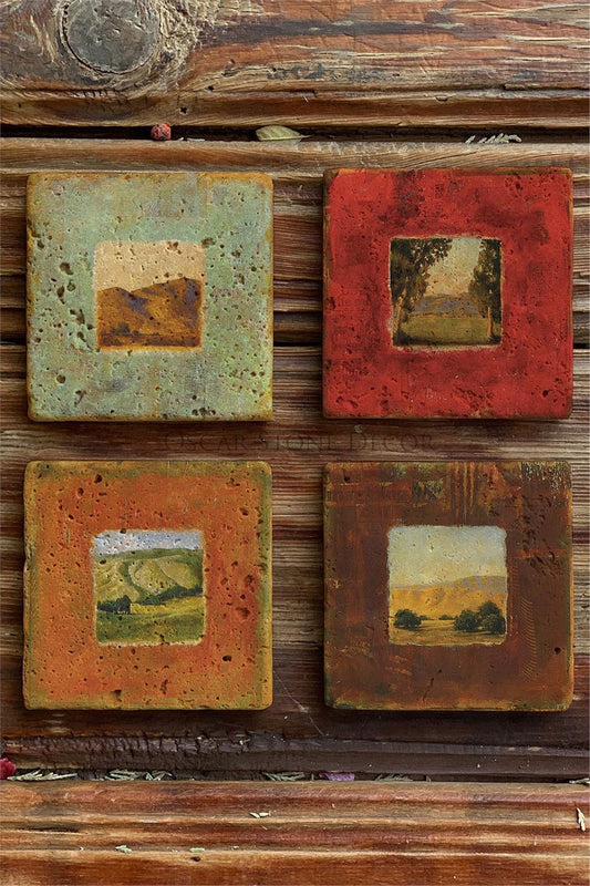 Printed Natural Stone Coasters Set of 4 Pattern Tile