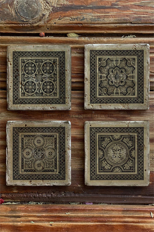 Printed Natural Stone Coasters Set of 4 Pattern Tile