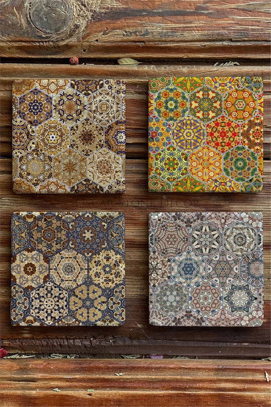 Printed Natural Stone Coasters Set of 4 Pattern Tile
