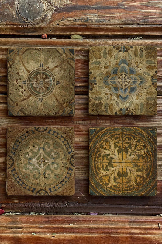 Printed Natural Stone Coasters Set of 4 Pattern Tile