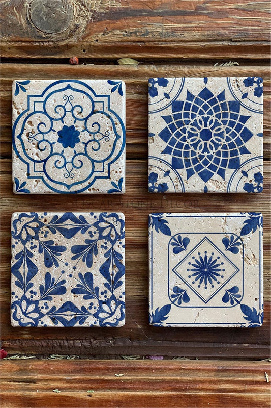 Printed Natural Stone Coasters Set of 4 Pattern Tile
