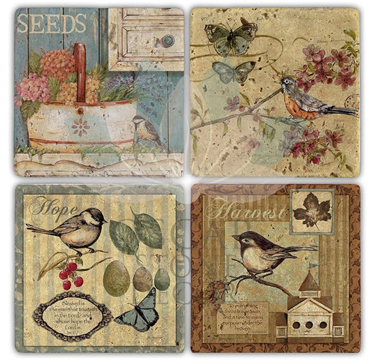 BIRD 3 PACK OF 4 NATURAL STONE COASTERS / BA126 (COASTER)