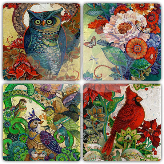 BIRD SET OF 4 NATURAL STONE COASTERS / BA522 (COASTER)