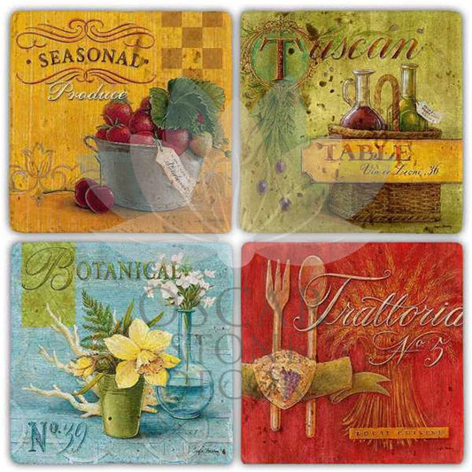 BOTANICAL 4-Piece NATURAL STONE COASTERS / BA254 (COASTER)