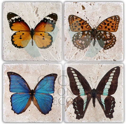 BUTTERFLY 2 PACK OF 4 NATURAL STONE COASTERS / BA050 (COASTER)