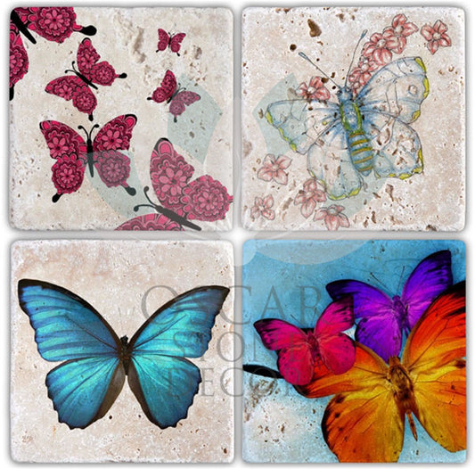 BUTTERFLY 4-Piece NATURAL STONE COASTERS / BA017 (COASTER)
