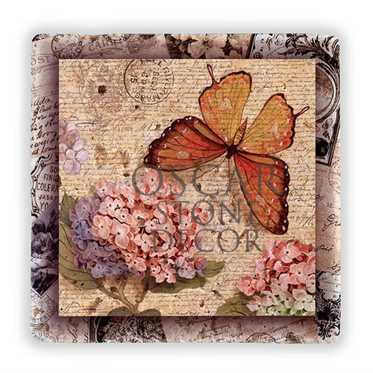 BUTTERFLY AND FLOWERS NATURAL STONE WALL DECOR / DD332 (WALL DECOR)