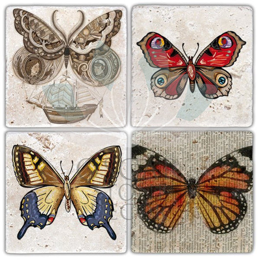 BUTTERLY ART 4-Piece NATURAL STONE COASTERS / BA340 (COASTER)