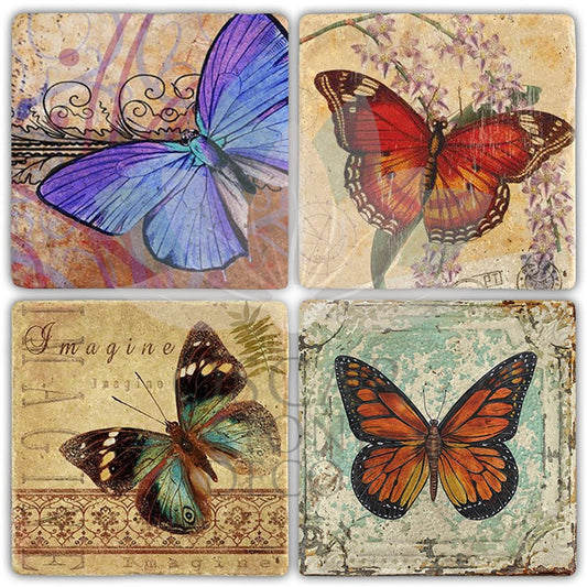BUTTERLY SET OF 4 NATURAL STONE COASTERS / BA469 (COASTER)
